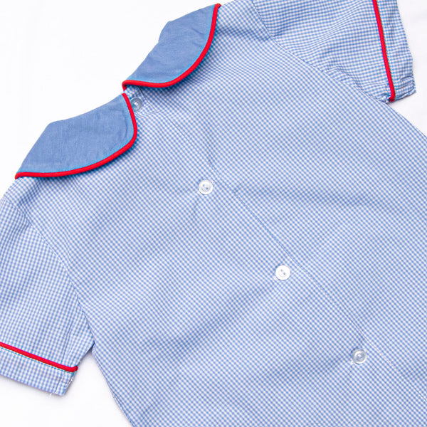 Mouseketeer Magic Applique Short Set, Blue Gingham