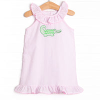 Ric Rac Reptile Applique Dress, Pink