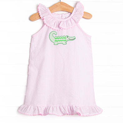 Ric Rac Reptile Applique Dress, Pink