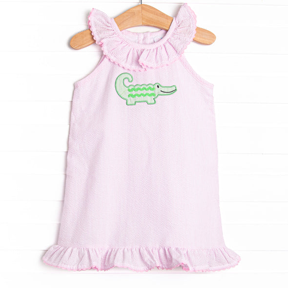 Ric Rac Reptile Applique Dress, Pink