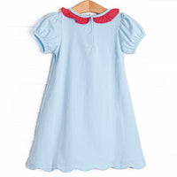 An Apple a Day Applique Dress, Blue and Red