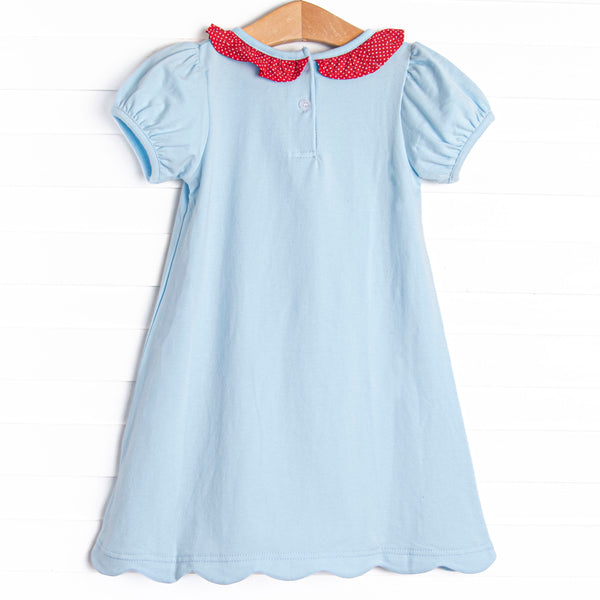 An Apple a Day Applique Dress, Blue and Red