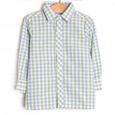 Bleu: Brixton Bay Button-Up Shirt, Blue and Green Plaid