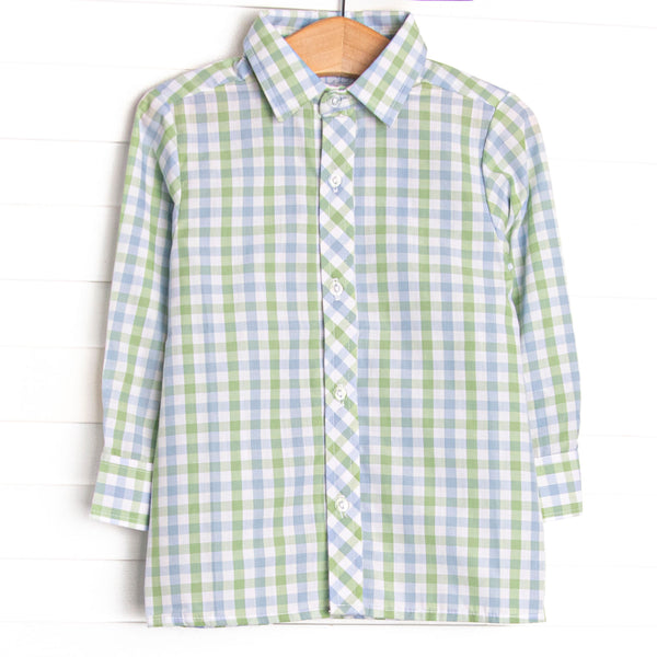 Bleu: Brixton Bay Button-Up Shirt, Blue and Green Plaid