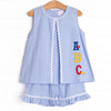 Spelling Bee Sweetie Applique Ruffle Short Set, Blue Gingham