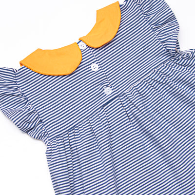 Pippa Ruffle Short Set, Orange and Navy Stripe