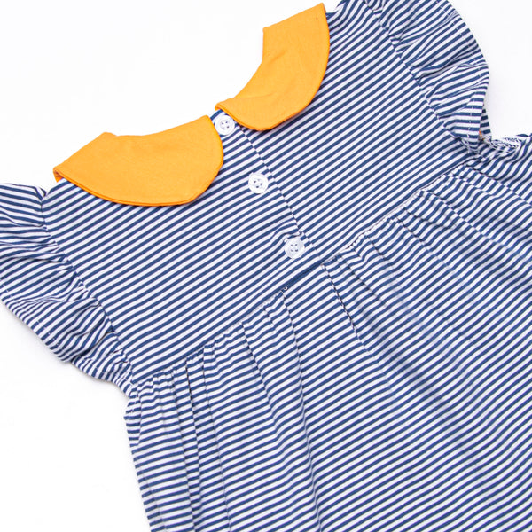 Pippa Ruffle Short Set, Orange and Navy Stripe