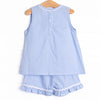 Spelling Bee Sweetie Applique Ruffle Short Set, Blue Gingham