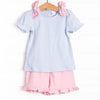 Saddler Pima Ruffle Short Set, Pink and Light Blue Stripe