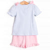 Saddler Pima Ruffle Short Set, Pink and Light Blue Stripe