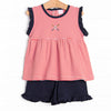 At the Ballpark Pima Embroidered Ruffle Short Set, Red Stripe