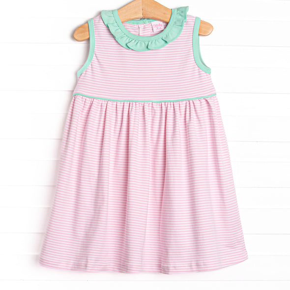 Louise Pima Dress, Mint and Light Pink Stripe