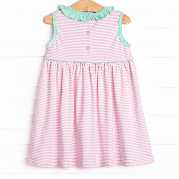 Louise Pima Dress, Mint and Light Pink Stripe