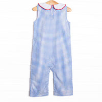 Santa Claus Craze Embroidered Jon Jon, Blue Gingham