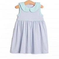 Marcella Pima Dress, Mint and Blue Stripe
