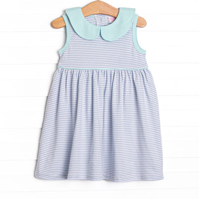 Marcella Pima Dress, Mint and Blue Stripe