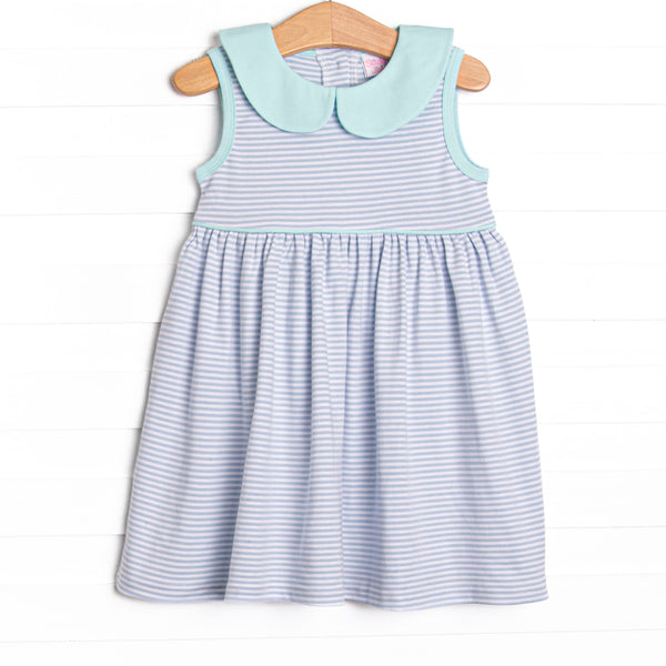 Marcella Pima Dress, Mint and Blue Stripe