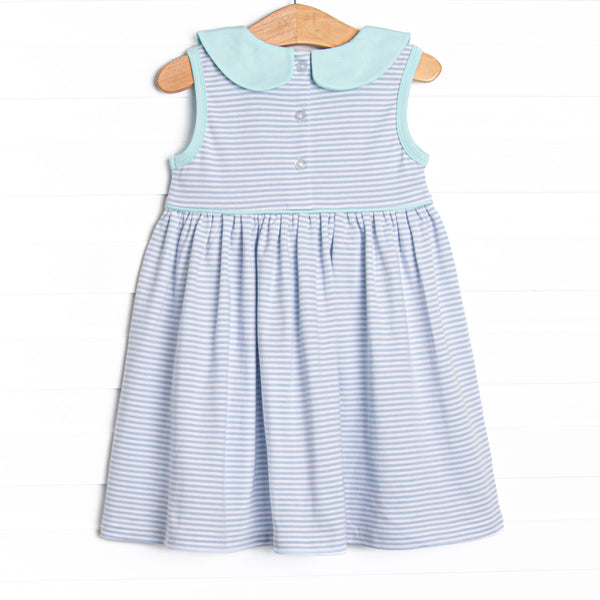 Marcella Pima Dress, Mint and Blue Stripe