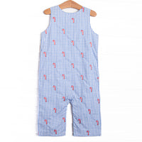 Candy Cane Craze Embroidered Jon Jon, Blue Gingham