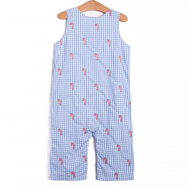 Candy Cane Craze Embroidered Jon Jon, Blue Gingham