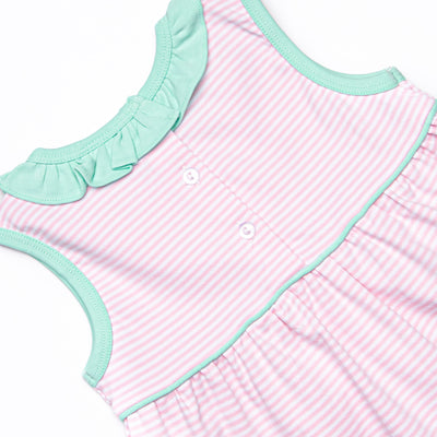 Louise Pima Ruffle Short Set, Mint and Light Pink Stripe