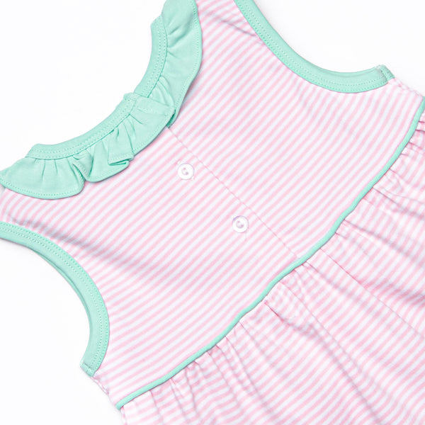 Louise Pima Ruffle Short Set, Mint and Light Pink Stripe