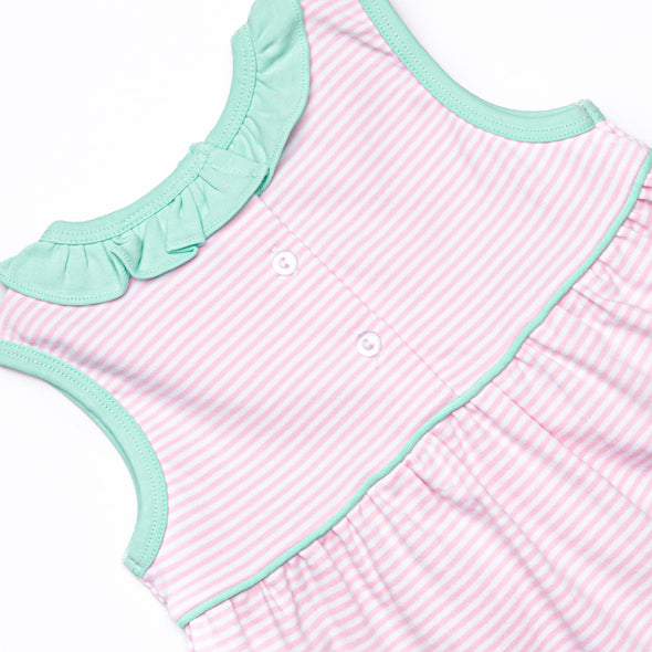 Louise Pima Ruffle Short Set, Mint and Light Pink Stripe