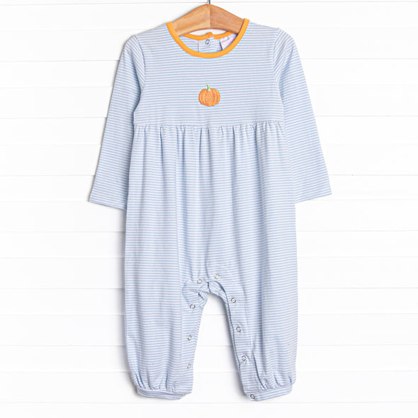 Lil' Pumpkin Embroidered Romper, Blue