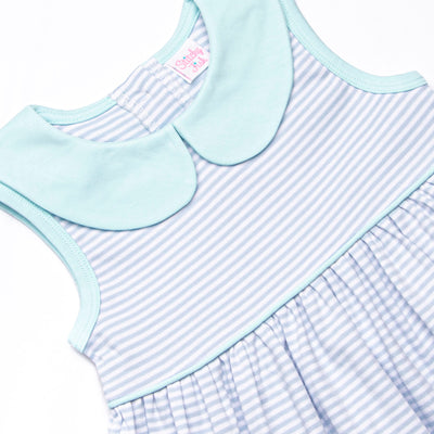 Marcella Pima Dress, Mint and Blue Stripe