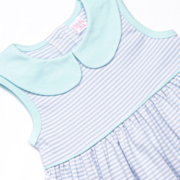 Marcella Pima Dress, Mint and Blue Stripe