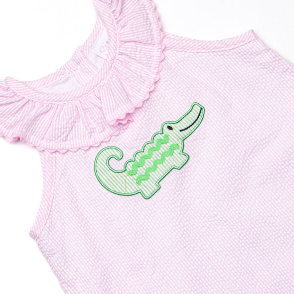 Ric Rac Reptile Applique Dress, Pink