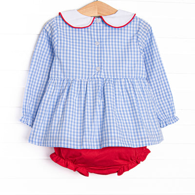Santa Claus Craze Embroidered Diaper Set, Blue Gingham