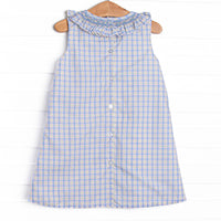 Bleu: Corinne Smocked Dress, Light Blue and Green Plaid