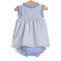Bleu: Corinne Smocked Diaper Set, Light Blue and Green Plaid