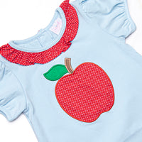 An Apple a Day Applique Dress, Blue and Red