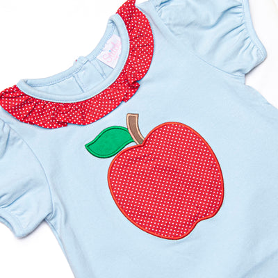 An Apple a Day Applique Dress, Blue and Red