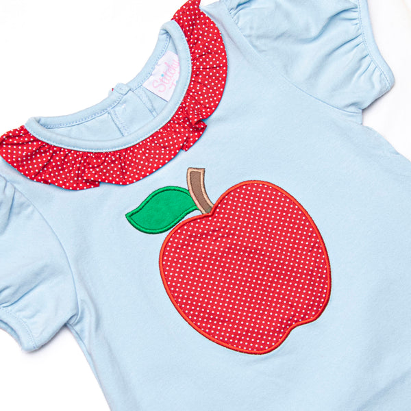 An Apple a Day Applique Dress, Blue and Red