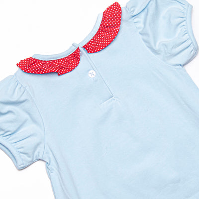 An Apple a Day Applique Dress, Blue and Red