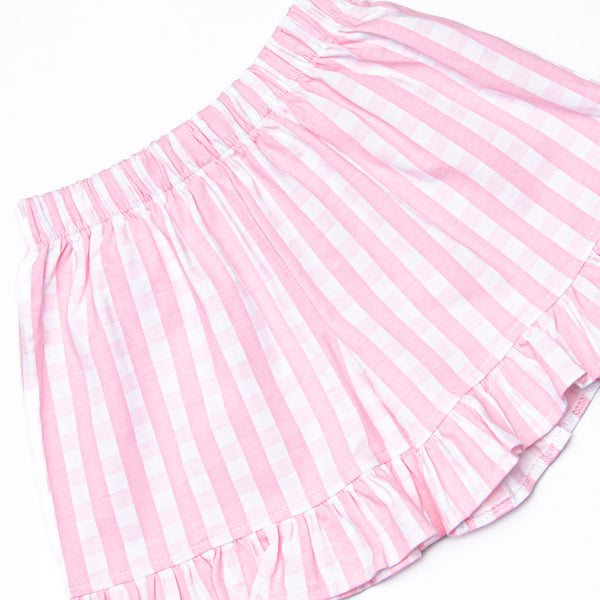 Park Check In Applique Ruffle Short Set, Pink