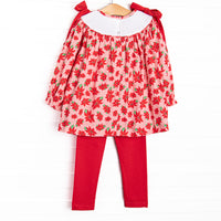 Poinsettia Promise Smocked Legging Set, Red