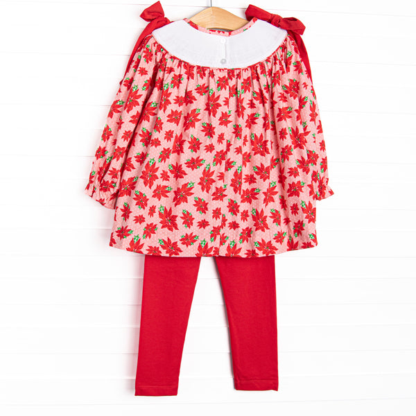 Poinsettia Promise Smocked Legging Set, Red