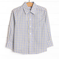 Bleu: Conrad Classic Button-Up Shirt, Light Blue and Green Plaid