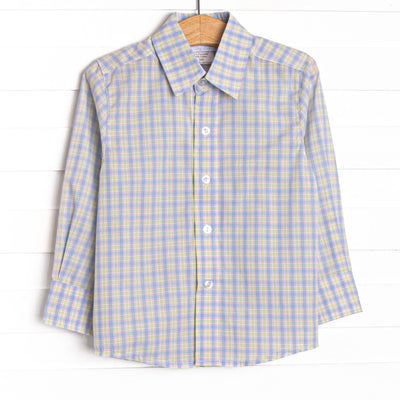 Bleu: Conrad Classic Button-Up Shirt, Light Blue and Green Plaid