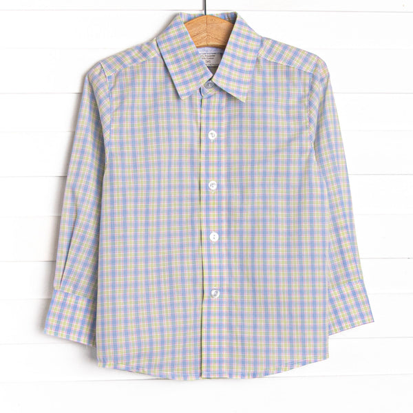 Bleu: Conrad Classic Button-Up Shirt, Light Blue and Green Plaid