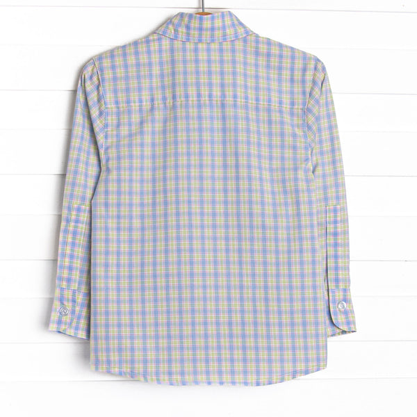 Bleu: Conrad Classic Button-Up Shirt, Light Blue and Green Plaid