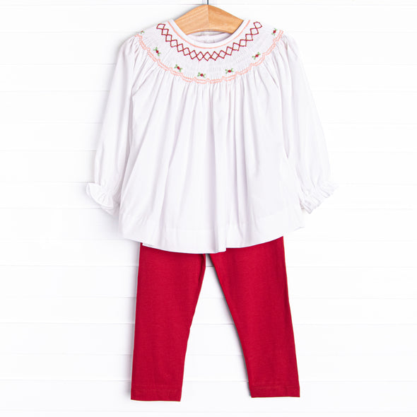 Red Roses Smocked Legging Set, Red