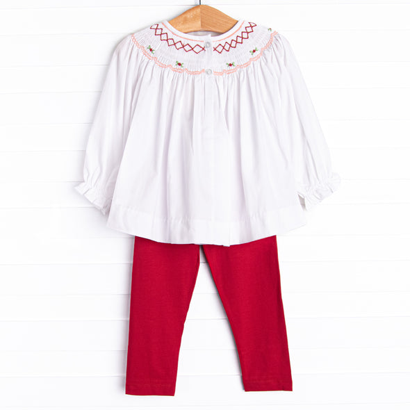 Red Roses Smocked Legging Set, Red