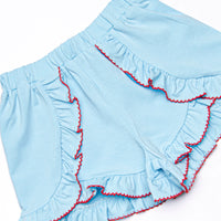 Prep School Polished Ruffle Short Set, Blue