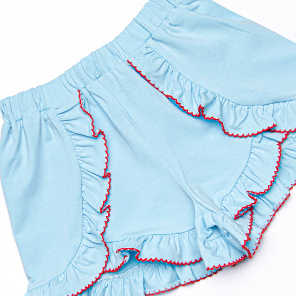 Prep School Polished Ruffle Short Set, Blue
