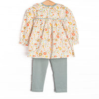 English Garden Charm Smocked Legging Set, Green